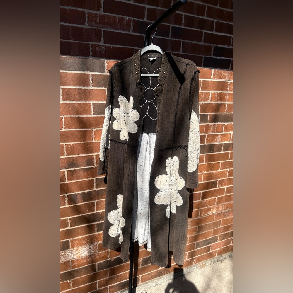 POL MoonShadow Oversized Brown Floral Patchwork Duster Jacket Studded Size Small - Picture 3 of 13